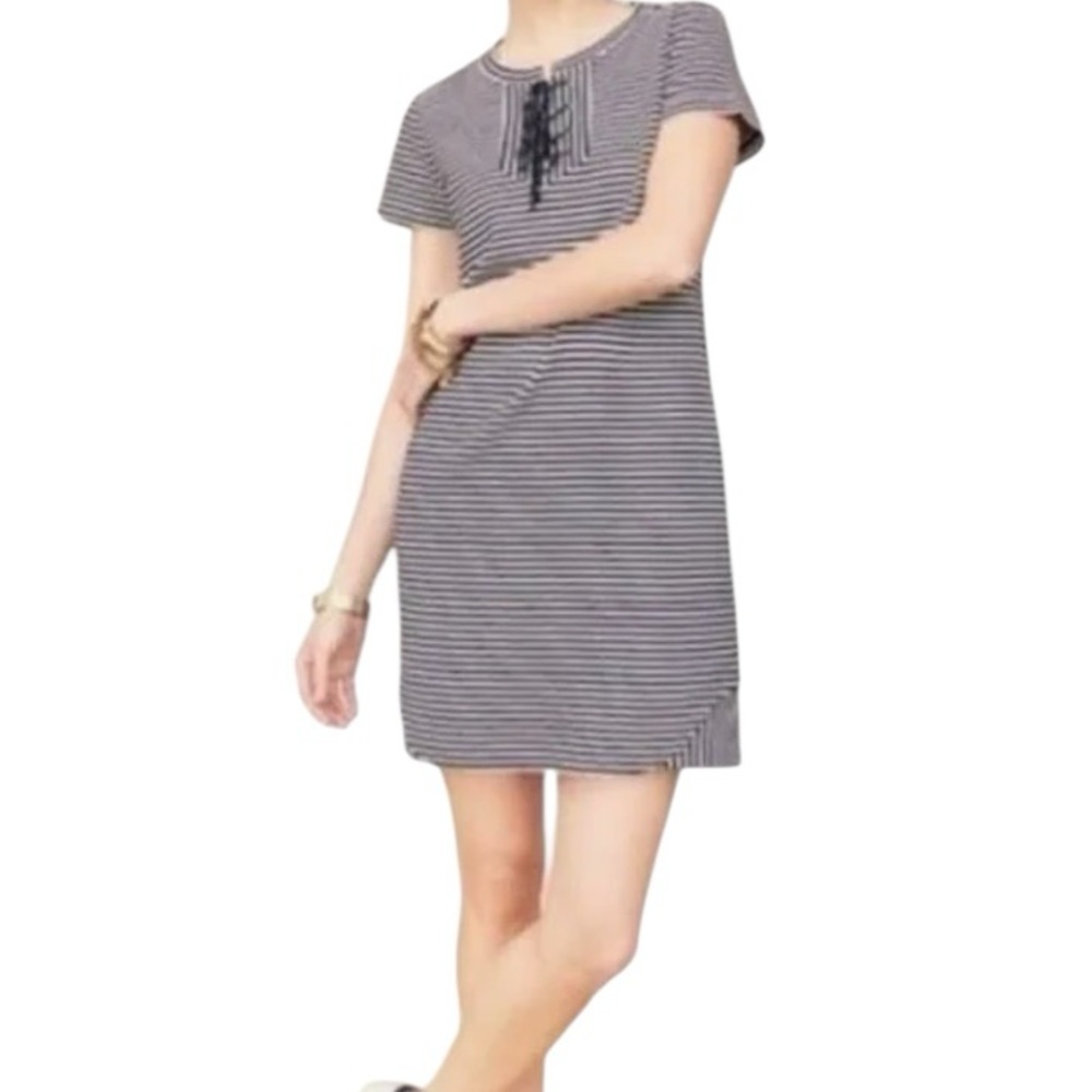 CAbi Navy Blue/White Striped Short Sleeve "Nautical Captain's" Dress #5268 M